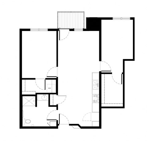 Floor plan for 2 beds, 1 bath, 929 sqft